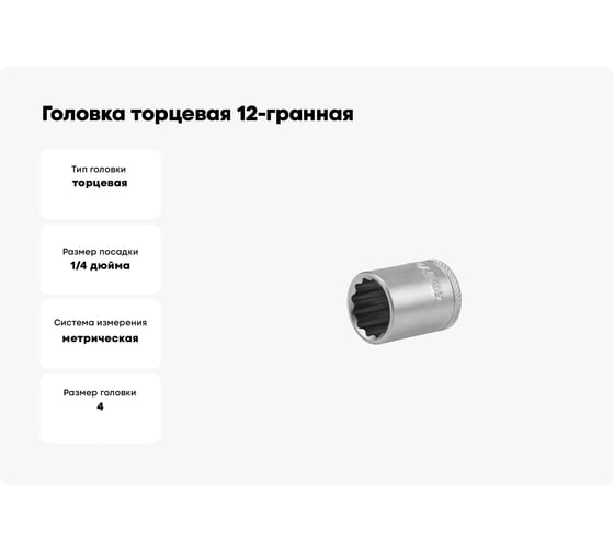 Головка торцевая 12-гранная ND20-4 (4 мм; 1/4") NORGAU 064502040