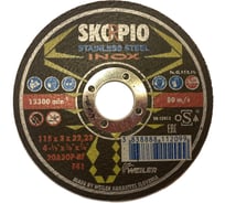Круг отрезной по нержавеющей стали STANDART (115х3х22.23 мм; 20A30P-BF; F41) SKORPIO 700214