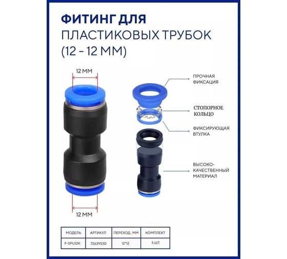 Фитинг для пластиковых трубок (5 шт; 12x12 мм) Forsage F-SPU12K(26082)