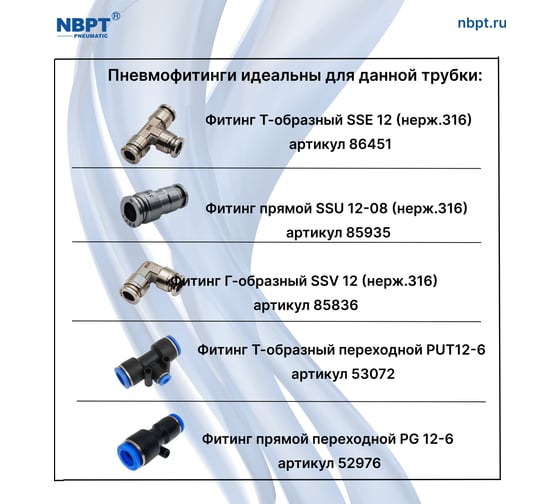 Трубка PU 12х8 мм, 100 м, прозрачная NBPT 52303