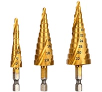 Сверло ступенчатое спиральное DAKSTOOLS набор 3шт. 4-12/4-20/4-32 HSS TiN 4124204