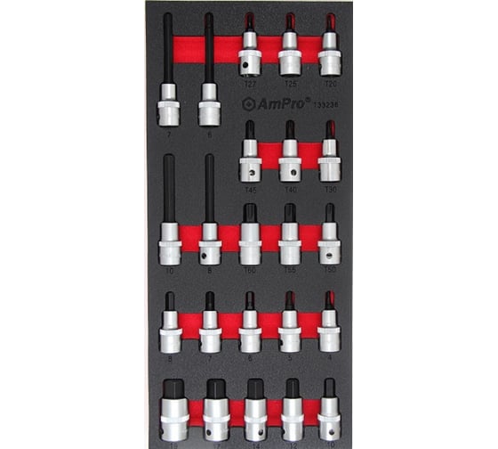 Набор головок со вставками HEX и TORX в мягком ложементе (23 шт; 1/2) AmPro T33236