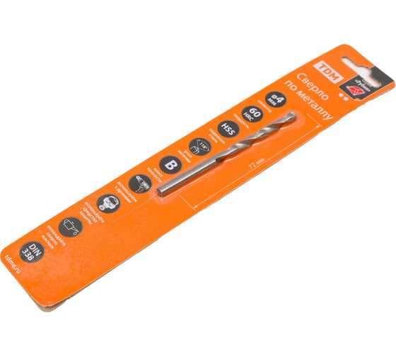 Сверло по металлу Рубин (4х72 мм; HSS; класс В, ц/х) TDM ELECTRIC SQ1090-0105
