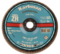 Круг лепестковый SAMGRUPP КЛТ 180х22/Р60 Karbosan Premium Line ZR SD Flap Конический INOX KAR-983940