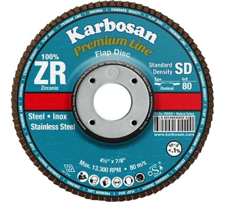 Круг лепестковый SAMGRUPP КЛТ 180х22/Р60 Karbosan Premium Line ZR SD Flap Конический INOX KAR-983940