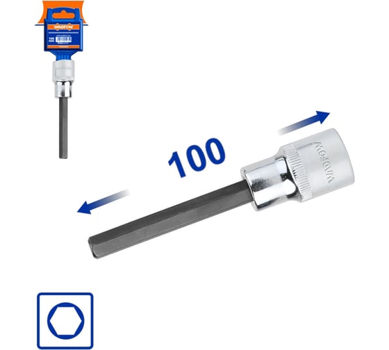 Насадка бита торцевая 100 мм 1/2 HEX 12 мм 10/80 WadFow WSC5207