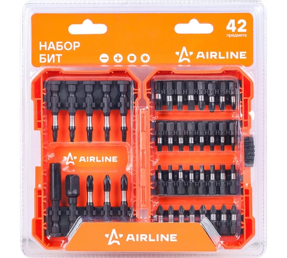 Набор бит AIRLINE 42пр. (PH, SL, TORX, SQUARE), пласт. кейс ATCA027