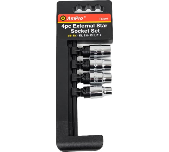 Набор головок Torx 3/8, на планке E8, E10, E12, E14 AmPro T33201