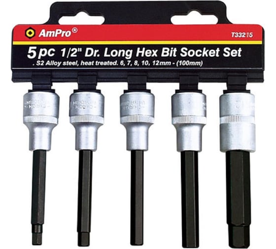 Набор головок с длинным шестигранником 1/2, 5 предметов AmPro T33215 1