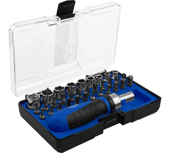 Набор бит vertextools 34 предмета, держатель реверсивный, головки, биты 0033-34