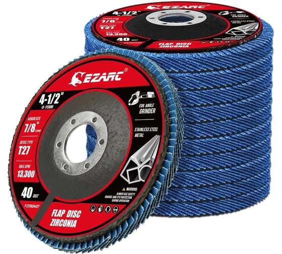 Шлифовальный лепестковый круг Ezarc 4,5 (115 мм), цирконий 40 Grit, тип T27, 10 шт для УШМ 80FD4060