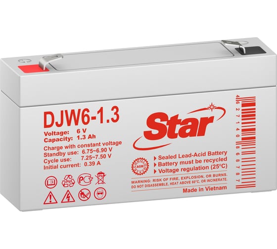 Аккумуляторная батарея STAR DJW6-1.3 6В 1,3Ач УТ-00003181