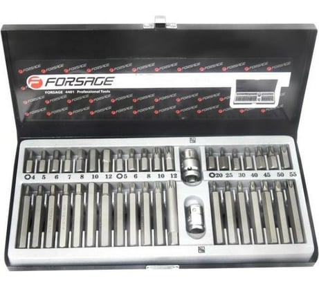 Набор бит с битодержателями (40 предметов; 75/30 мм; T20-T55/HEX4-HEX12/M5-M12) F-4401C Forsage 16933