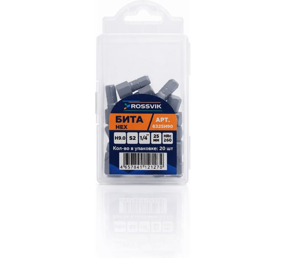 Бита ROSSVIK HEX H4.0, 36 мм, 5/16, сплав S2 (20шт в коробке) 8036H40