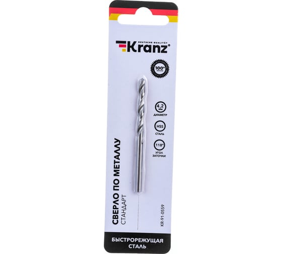 Сверло по металлу (4.2x75x43 мм; HSS) DIN 338, KRANZ KR-91-0559