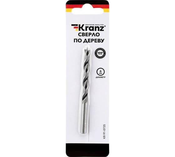 Сверло по дереву (6x90 мм; цилиндрический хвостовик) KRANZ KR-91-0735