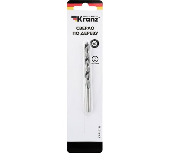 Сверло по дереву (7x105 мм; цилиндрический хвостовик) KRANZ KR-91-0736