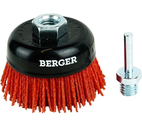 Кордщётка чашеобразная 75 мм, абразивный нейлон 1.2 мм, P80, М14, адаптер на 6 мм Berger BG BG1746