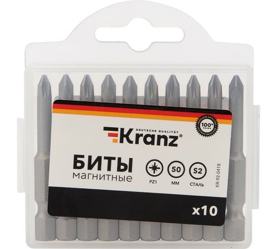 Бита (10 шт; PZ1x50 мм) для шуруповерта KRANZ KR-92-0418 1