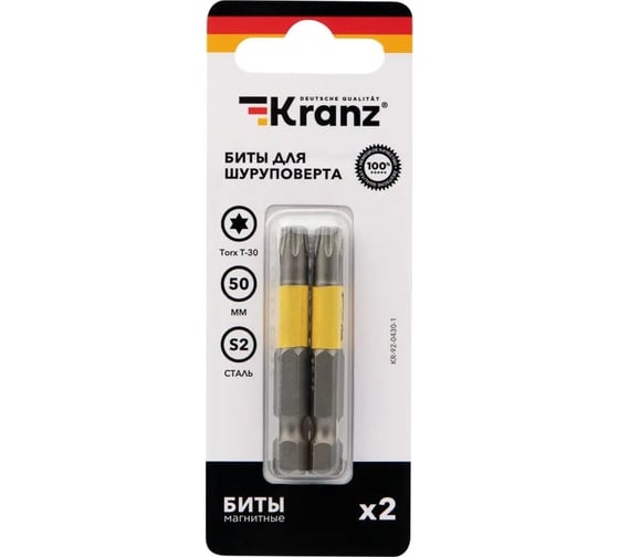 Бита Torx (2 шт; T30x50 мм; сталь S2) для шуруповерта KRANZ KR-92-0430-1