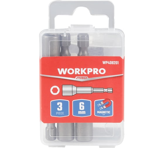 Головка магнитная Workpro 6мм (65мм, хвостовик HEX 1/4) 3шт WP408201