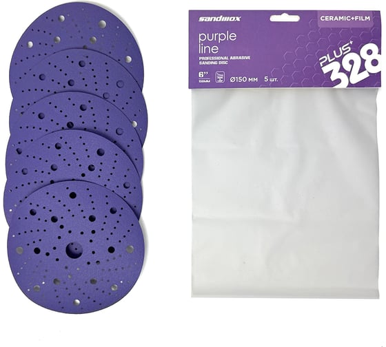 Набор шлифовальных дисков SANDWOX Purple CERAMIC 5 шт Р120 D150мм MultiHole, 328P.150.120.5.LC