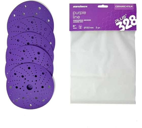 Набор шлифовальных дисков SANDWOX Purple CERAMIC 5 шт Р180 D150мм MultiHole, 328P.150.180.5.LC