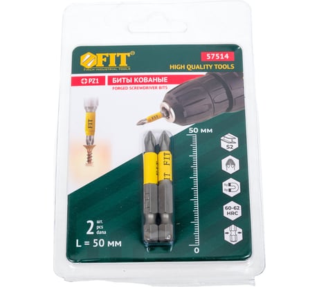 Биты кованые Профи односторонние (2 шт; PZ1; 50 мм; сталь S2) FIT 57514