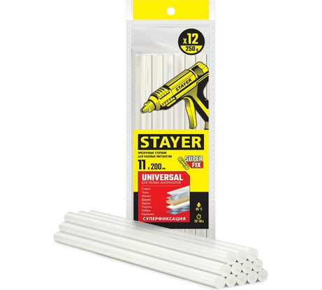 Прозрачные универсальные клеевые стержни STAYER Universal 11х200 мм, 12 шт STAYER 06821-12