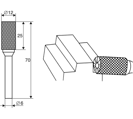 Борфреза цилиндрическая с режущей кромкой, форма B, 12x25x6х70 мм Энкор 21703