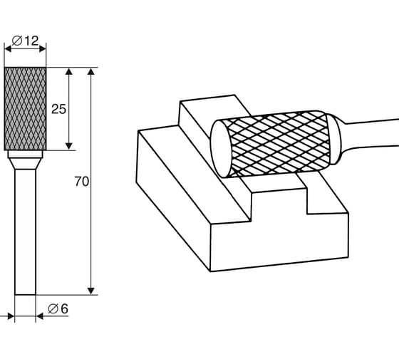 Борфреза цилиндрическая форма A, 12x25x6х70 мм Энкор 21701