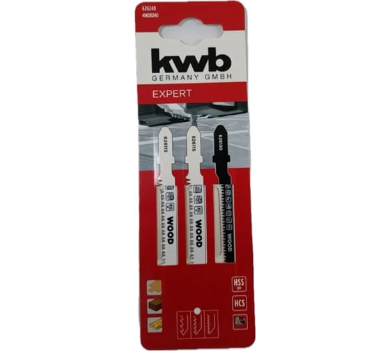 Пилка лобзиковая набор по ламинату KWB HCS/HSS-BiM/HSS-BiM, шаг 1.4/1.7/1.7мм, 82мм, 3 шт 626240
