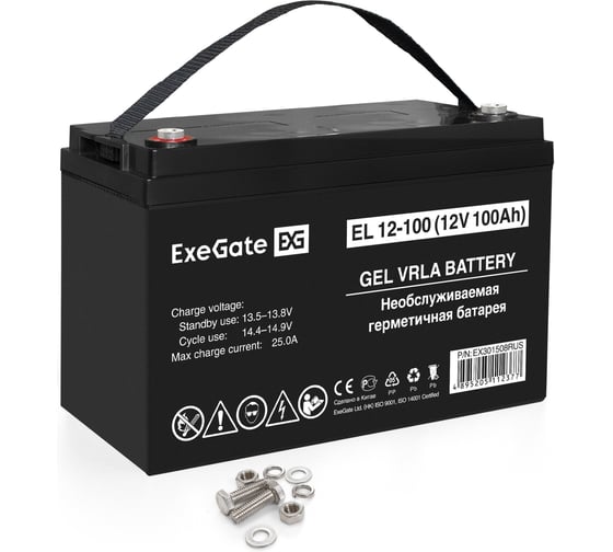 Гелевая аккумуляторная батарея ExeGate EL 12-100-М6 12V 100Ah, болт М6 301508