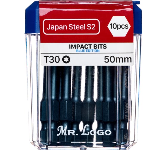 Биты Mr.Logo для шуруповерта магнитные торсионные IMPACT T30 x 50 мм PC Box - 10 шт GB-50T30