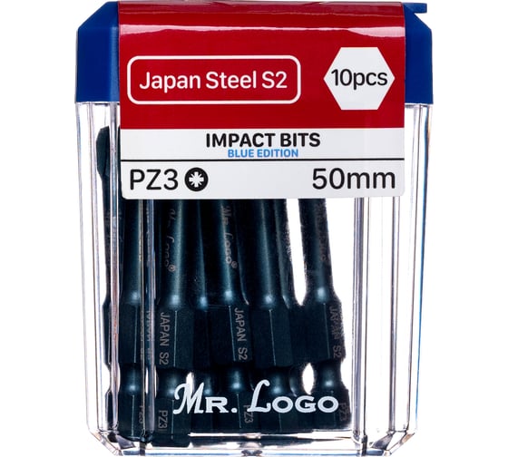 Биты Mr.Logo для шуруповерта магнитные торсионные IMPACT PZ3 x 50 мм PC Box - 10 шт GB-50PZ3