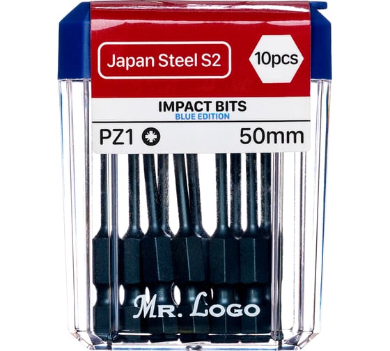 Биты Mr.Logo для шуруповерта магнитные торсионные IMPACT PZ1 x 50 мм PC Box - 10 шт GB-50PZ1