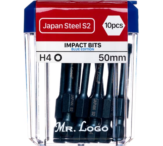 Биты Mr.Logo для шуруповерта магнитные торсионные IMPACT H4 x 50 мм PC Box - 10 шт GB-50H4