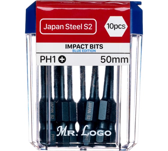 Биты Mr.Logo для шуруповерта магнитные торсионные IMPACT PН1 x 50 мм PC Box - 10 шт GB-50PH1