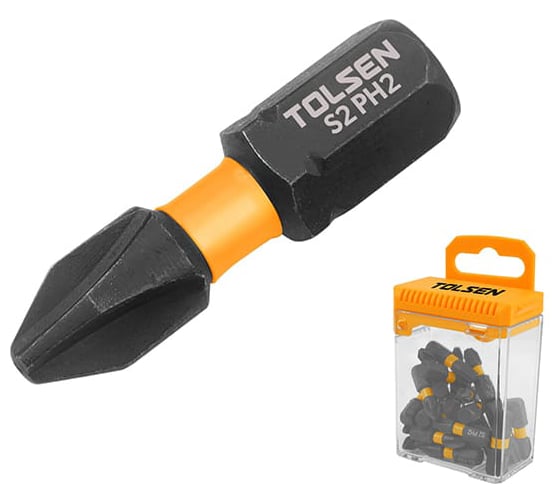 Биты TOLSEN торсионные Industrial PH2 x 25 мм, 1/4, S2, магнит, 20 шт 20562