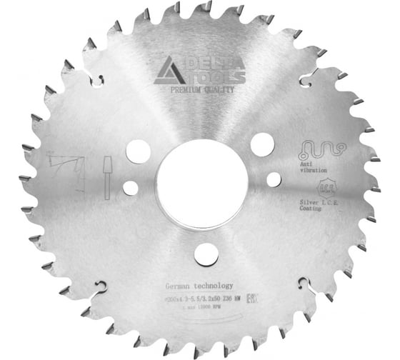 Дисковая пила подрезная для ФРЦ Deltatools DIA Premium 200*4.3-5.5*3.2*50 Z36 Н6 KON-F (NEW) 06-8858