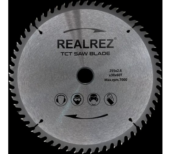 Пильный диск по дереву REALREZ 255x30xT60 REZ-255-30-T60