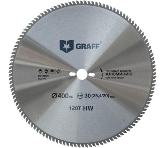 Пильный диск по алюминию GRAFF Expert 400х3.2/3.8х30/25.4/20х120Т 219400120