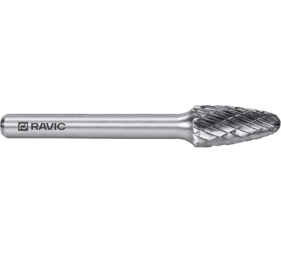 Борфреза твердосплавная Ravic форма F, парабола с закругл. вершиной, 10х20х6х65 мм, без покрытия, 240.6011