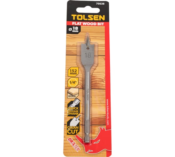 Сверло по дереву перьевое 18х152 мм, 1/4'' TOLSEN 75638 1