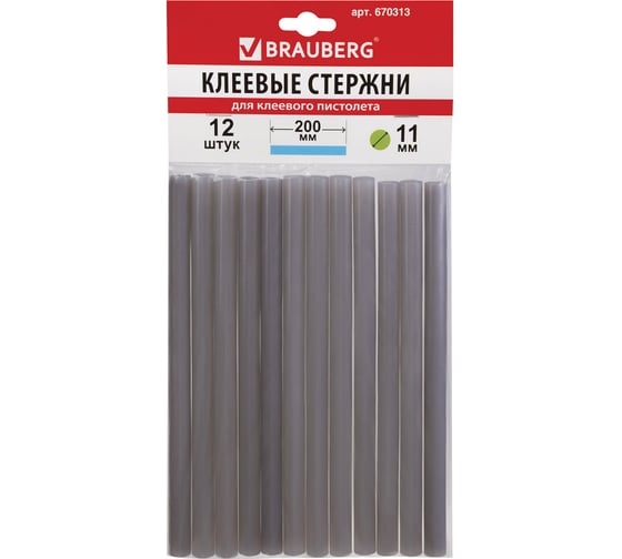 Клеевые стержни (12 шт; 11х200 мм; серебристые) BRAUBERG 670313