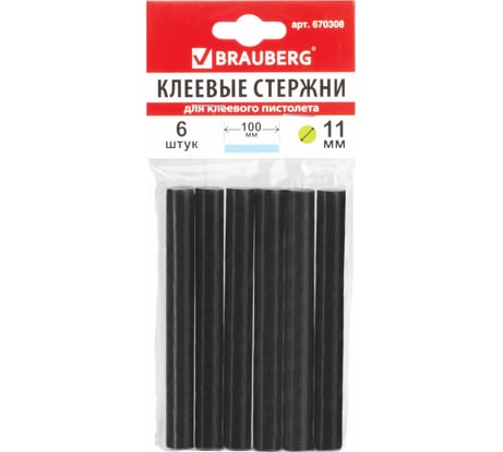 Клеевые стержни (6 шт; 11х100 мм; черные) BRAUBERG 670308