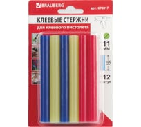 Клеевые стержни цветные (12 шт; 11х100 мм; 6 цветов) BRAUBERG 670317