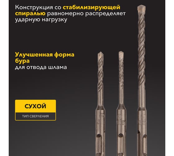 Набор буров по бетону 5x110 мм, 6x110 мм, 8x160 мм, 3 шт, SDS Plus KRANZ KR-91-0404