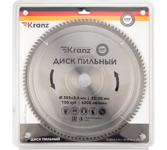 Диск пильный по дереву 305x32/30 мм, 100 зубьев KRANZ KR-92-0136