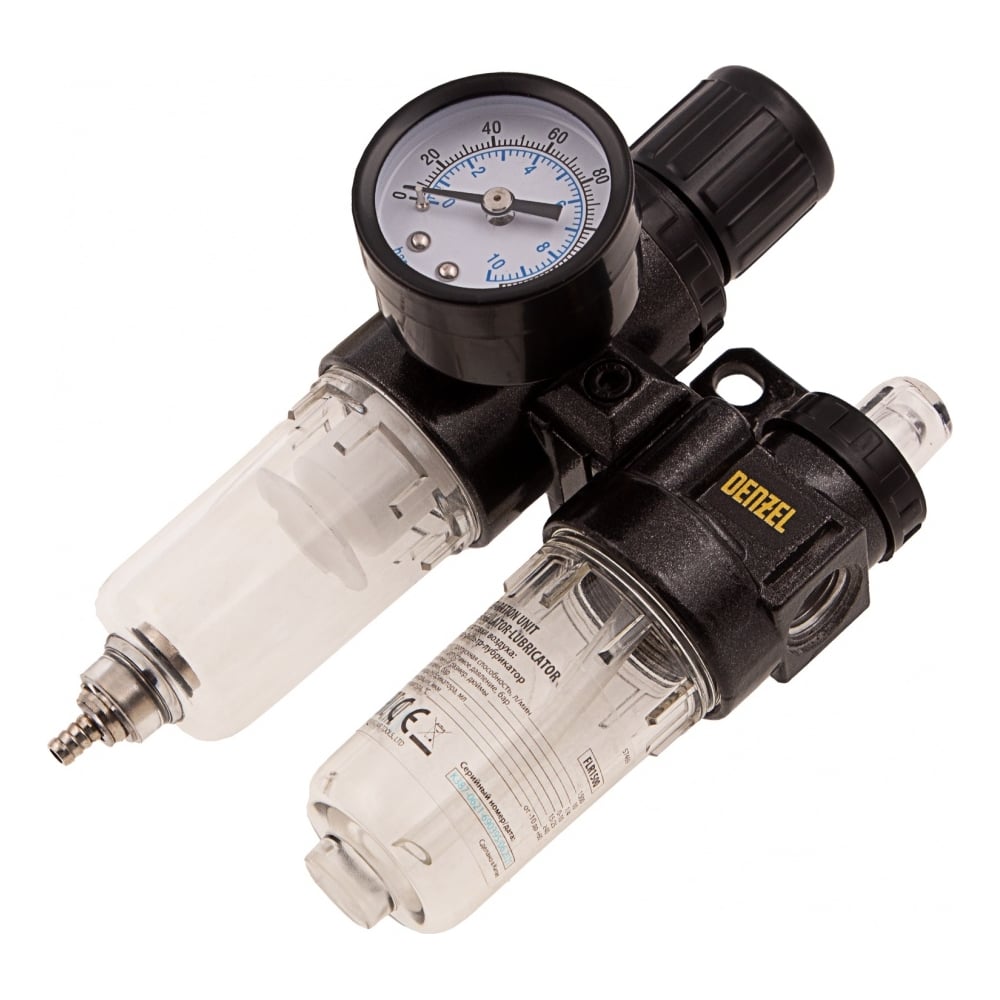 Блокподготовкивоздухарегулятор-фильтр-лубрикаторFLR1500,10бар,1500л/мин,1/4Denzel57469